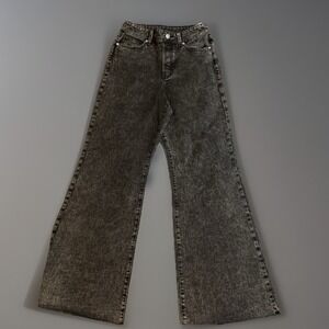 Wide Leg Full Length Jeans Women Size 5 Lincoln Black Acid Wash Raw Hem ESWP0025